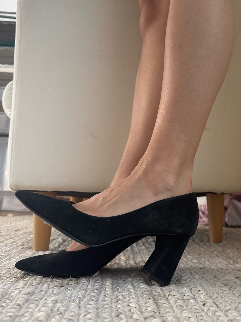 Steve Madden Black Suede Pointed Block Heel Pumps